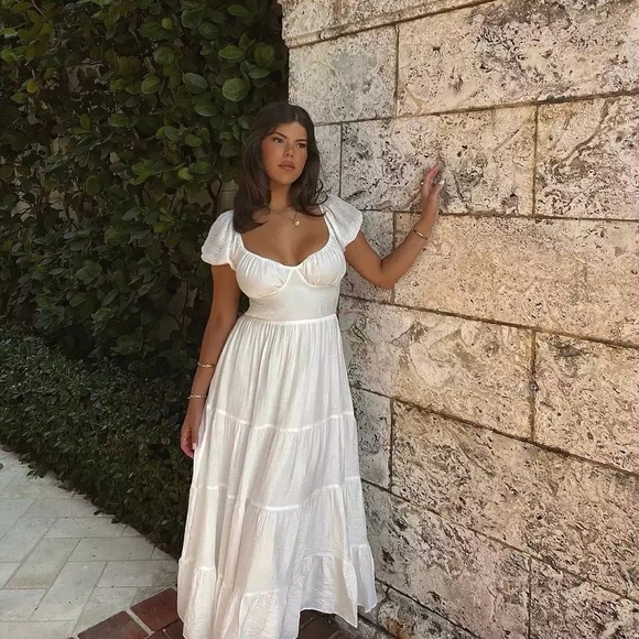 NWT - Showpo ANITA MIDI DRESS - PUFF SLEEVE TIERED DRESS IN WHITE - Picture 15 of 15